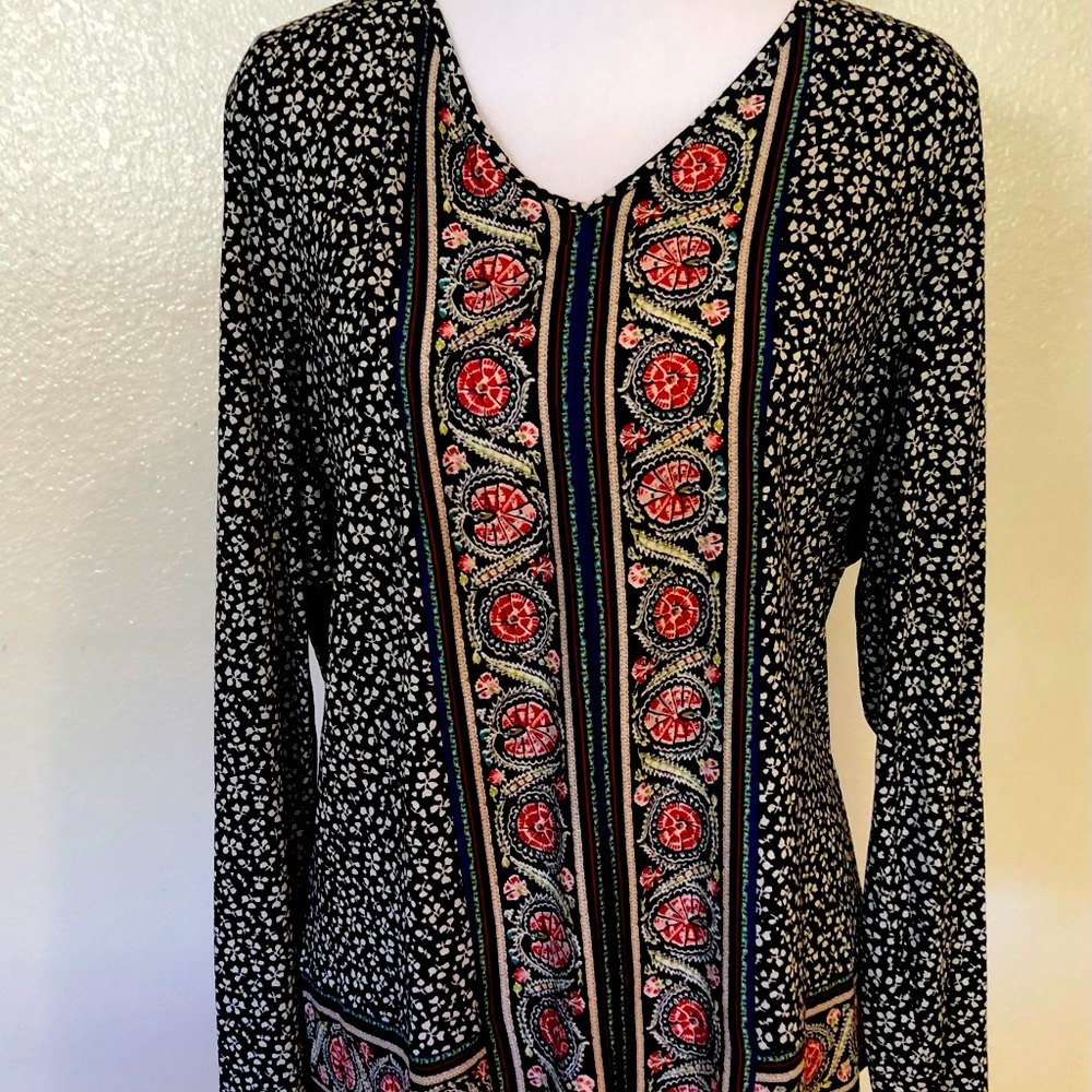 JJILL LONG SLEEVE PRINTED BLOUSE